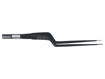 Bipolar diathermy forceps curved Bayonet 16.5cm 0.5mm point - NON STICK