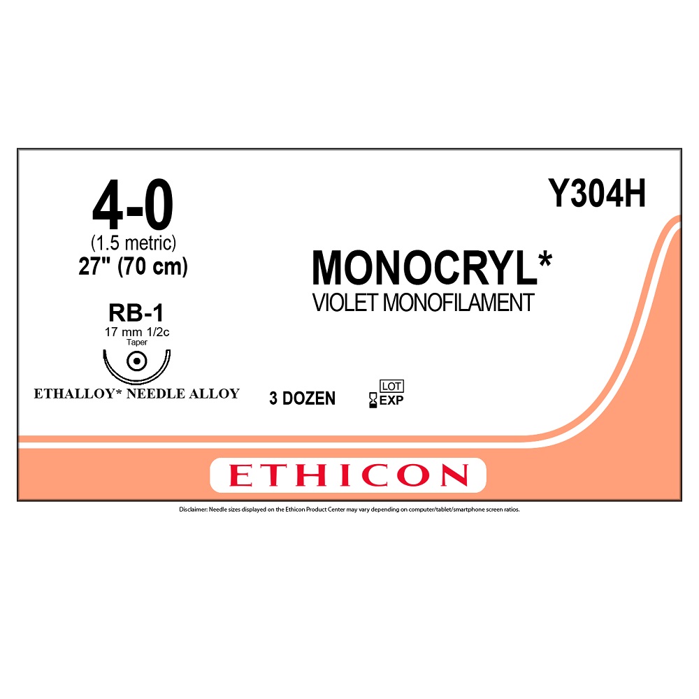 Monocryl Sutures 4/0 Y304H - 17mm Monocryl Sutures 4/0 Y304H - 17mm
